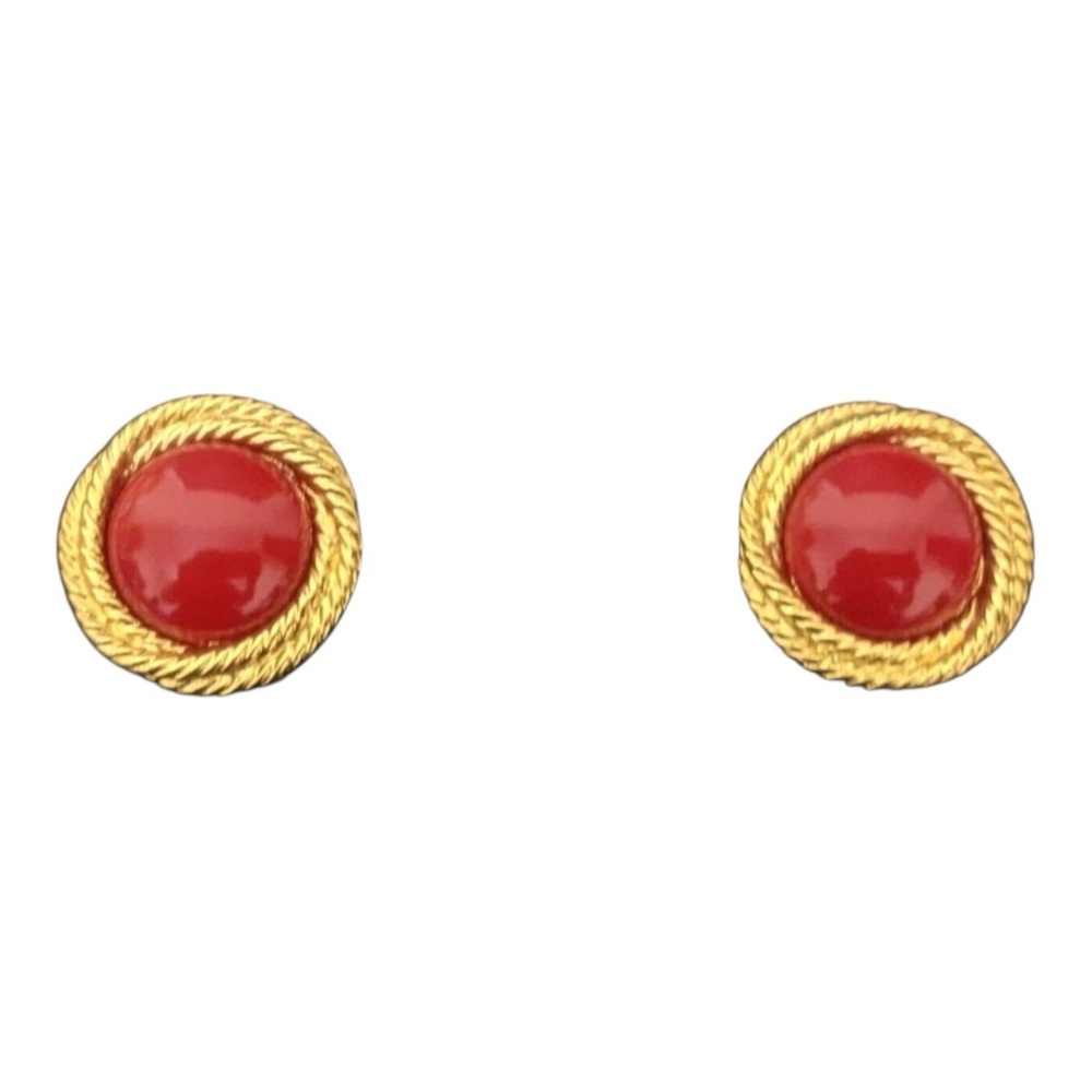 Vintage Napier Earrings Red Gold Tone Screw Backs - Picture 4 of 4